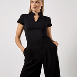 Women's corporate short-sleeved top v-neck mandarin collar (regular fit)