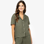 Spasso Ladies Short Sleeve Linen Bowling Collar Shirt