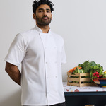 Studded front short sleeve chef's jacket