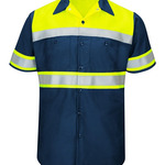 Men's Tall Hi-Visibility Colorblock Ripstop Short Sleeve Work Shirt