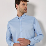 Kustom Kit Slim Fit Stretch Long Sleeve Oxford Shirt
